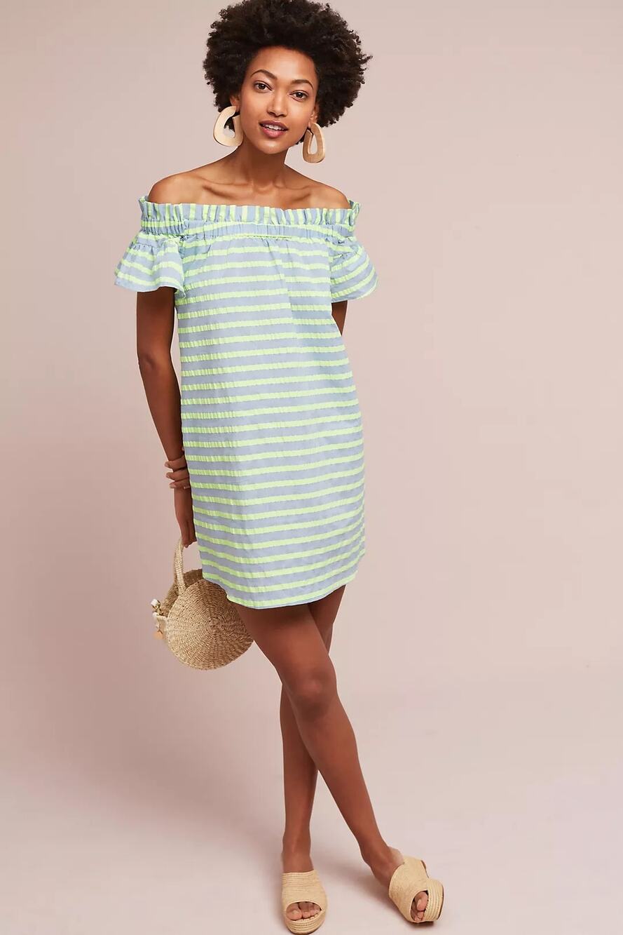New Anthropologie COREY LYNN CALTER Bayside Off-The-Shoulder Dress $158 XSP / SP